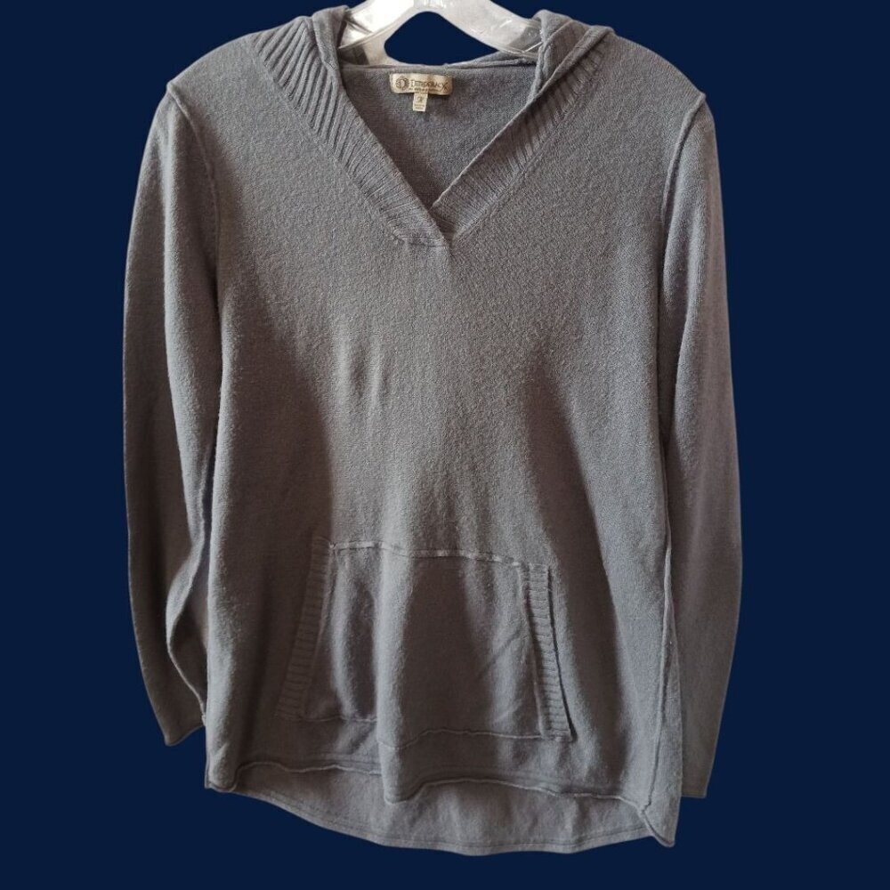 Democracy Vtg  Hooded Knit Pullover Sweater W/ Kangaroo Pocket Gray Medium